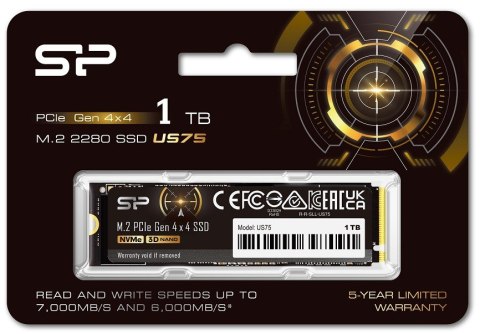 Dysk SSD US75 1TB M.2 PCIe Gen4x4 NVMe 1.4 7000/6000 MB/s Silicon Power Dysk SSD US75 1TB M.2 PCIe Gen4x4 NVMe 1.4 7000/6000 MB/s Silicon Power