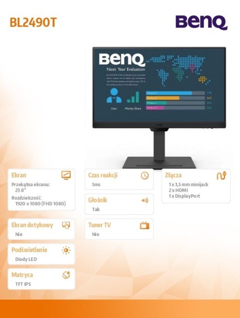 Monitor 24 cale BL2490T LED 4ms/1300:1/IPS/HDMI Benq Monitor 24 cale BL2490T LED 4ms/1300:1/IPS/HDMI Benq