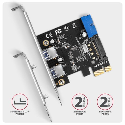 PCEU-232RS Kontroler PCIe 2+2x port USB 3.2 GEN 1, UASP, SP & LP 15-pin SATA zasilacz AXAGON
