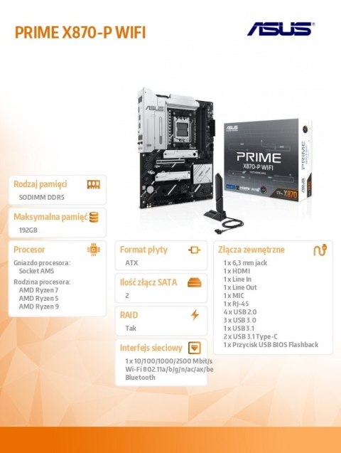 Płyta główna PRIME X870-P WIFI AM5 4 DDR5 HDMI/USB-C Asus Płyta główna PRIME X870-P WIFI AM5 4 DDR5 HDMI/USB-C Asus