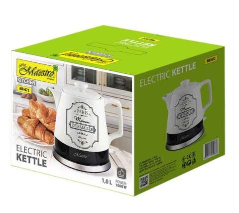 Ceramiczny czajnik elektryczny "PARIS MAISON" 1,0l 1200W MR-072 Feel-Maestro Ceramiczny czajnik elektryczny "PARIS MAISON" 1,0l 1200W MR-072 Feel-Maestro