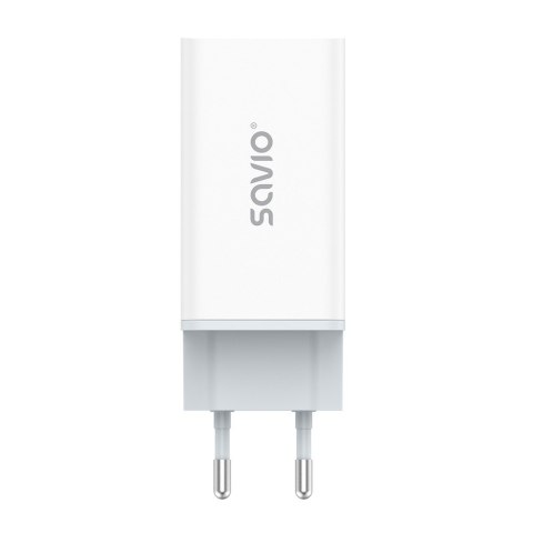 Ładowarka sieciowa 65W GaN LA-07 z kablem typu C-USB typ C 100W 1m, biało-czarna Savio