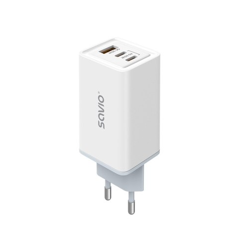 Ładowarka sieciowa 65W GaN LA-07 z kablem typu C-USB typ C 100W 1m, biało-czarna Savio