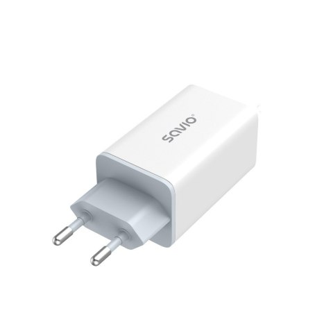 Ładowarka sieciowa 65W GaN LA-07 z kablem typu C-USB typ C 100W 1m, biało-czarna Savio