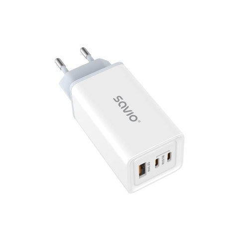 Ładowarka sieciowa 65W GaN LA-07 z kablem typu C-USB typ C 100W 1m, biało-czarna Savio
