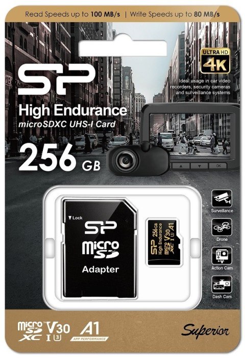 Karta pamięci microSDXC High Endurance 256GB V30 UHS-1 U3 A1 24/7 + ADAPTER microSD-SD Silicon Power Karta pamięci microSDXC High Endurance 256GB V30 UHS-1 U3 A1 24/7 + ADAPTER microSD-SD Silicon Power