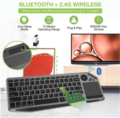 Klawiatura bezprzewodowa BT/RF 2.4GHz touchpad LED Techly Klawiatura bezprzewodowa BT/RF 2.4GHz touchpad LED Techly
