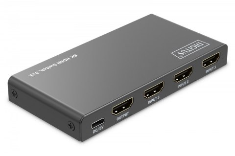 Przełącznik/Switch 8K HDMI 3x1, 60Hz (4:4:4), HDR, HDCP 2.3, pilot, Czarny Digitus