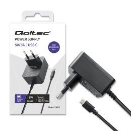 Ładowarka Super FAST PD for Raspberry PI 4 | USB-C | 15W | 5V | 3A | Czarna Qoltec