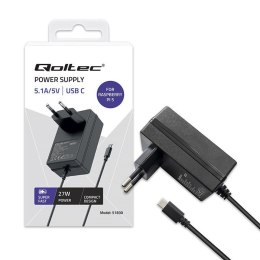 Ładowarka Super FAST PD for Raspberry PI 5 | USB-C | 27W | 5-12V | 1.8-5A | Czarna Qoltec