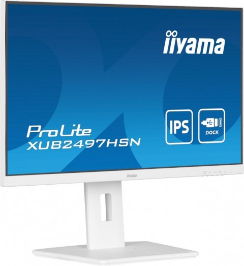 Monitor 24 cale XUB2497HSN-W2 IPS, USB-C Dock, HDMI, DP, 300cd, Pivot, HAS, biały /5y/ IIYAMA