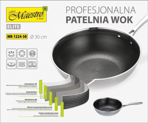 Profesjonalna patelnia / Wok 30 cm MR-1224-30 Feel-Maestro Profesjonalna patelnia / Wok 30 cm MR-1224-30 Feel-Maestro