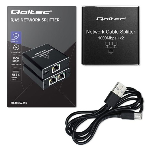 Rozdzielacz Splitter mini SWITCH 1x2 port RJ45 | 1000Mbps | USB-C| Aluminium Qoltec Rozdzielacz Splitter mini SWITCH 1x2 port RJ45 | 1000Mbps | USB-C| Aluminium Qoltec