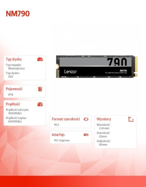 Dysk SSD NM790 8TB 2280 PCIeGen4x4 7000/6200MB/s Lexar