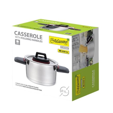 Garnek ze składanymi uchwytami 16cm, 1,6l MR-3530-16 Feel-Maestro Garnek ze składanymi uchwytami 16cm, 1,6l MR-3530-16 Feel-Maestro