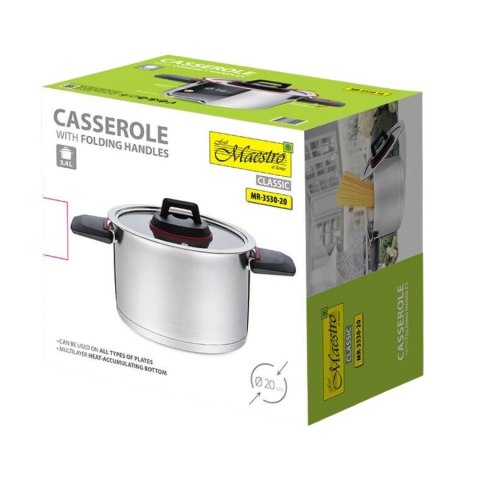 Garnek ze składanymi uchwytami 20cm, 3,2l MR-3530-20 Feel-Maestro Garnek ze składanymi uchwytami 20cm, 3,2l MR-3530-20 Feel-Maestro