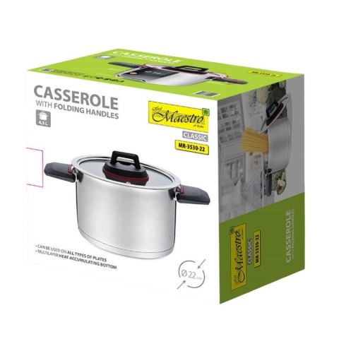 Garnek ze składanymi uchwytami 22cm, 4,2l MR-3530-22 Feel-Maestro Garnek ze składanymi uchwytami 22cm, 4,2l MR-3530-22 Feel-Maestro
