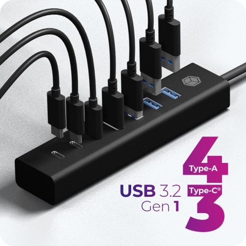 Hub IB-HUB1737-C3 7-Port USB 3.2 Gen 1 Hub, 3x USB Type-C., 4x USB Type-A IcyBox Hub IB-HUB1737-C3 7-Port USB 3.2 Gen 1 Hub, 3x USB Type-C., 4x USB Type-A IcyBox