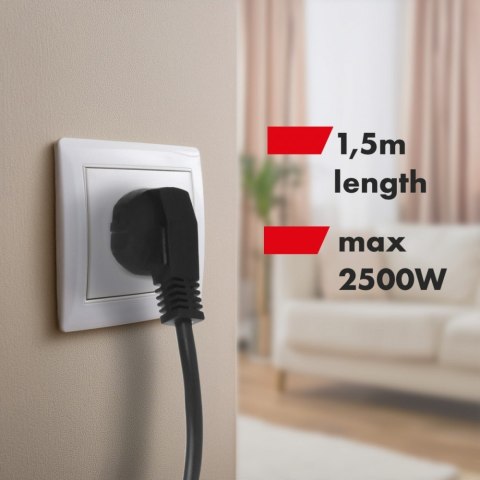 Listwa zasilająca 1,5m 250VAC/10A MCE509 B 2500 Q, IP20, 6 gniazd, prąd znamionowy 10A, czarny Maclean