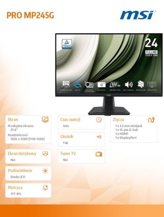 Monitor 23.8 cala PRO MP245G LED/FHD/Flat/100Hz/czarny MSI
