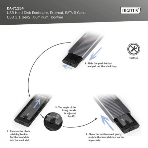 Obudowa USB 3.1 Typ C na dysk SSD M.2 SATA 6 Gbps aluminiowa, beznarzędziowa Digitus