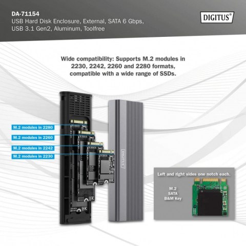 Obudowa USB 3.1 Typ C na dysk SSD M.2 SATA 6 Gbps aluminiowa, beznarzędziowa Digitus