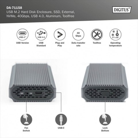 Obudowa USB 4.0 Typ C na dysk SSD M.2 NVMe 40 Gbps aluminiowa, beznarzędziowa Digitus
