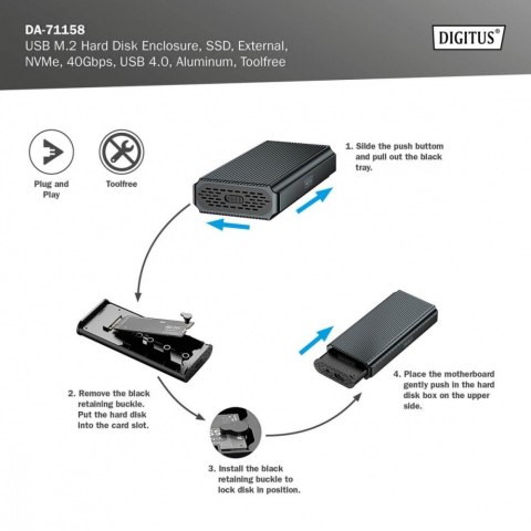 Obudowa USB 4.0 Typ C na dysk SSD M.2 NVMe 40 Gbps aluminiowa, beznarzędziowa Digitus