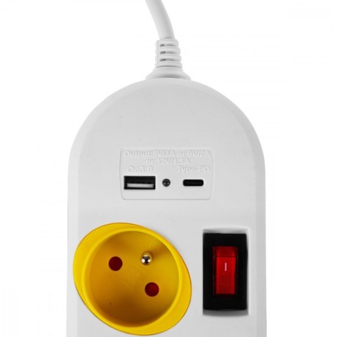 Przedłużacz 4 gniazda 1.5m, USB A/C MCE508 W Maclean