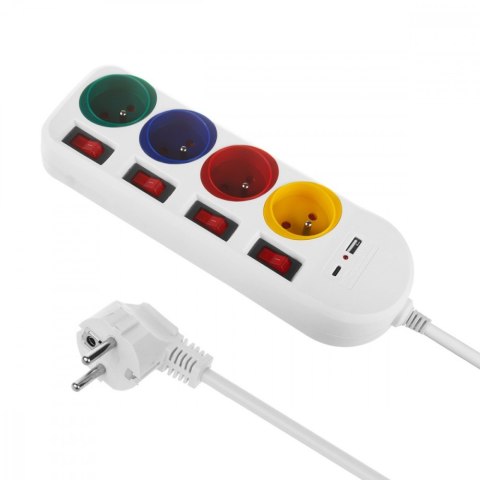 Przedłużacz 4 gniazda 1.5m, USB A/C MCE508 W Maclean