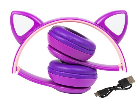 Słuchawki bezprzewodowe Bluetooth 5.0 LED dla dzieci fioletowe uszy BLOW Słuchawki bezprzewodowe Bluetooth 5.0 LED dla dzieci fioletowe uszy BLOW