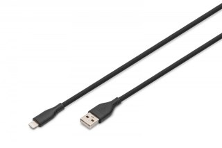 Kabel połączeniowy silikonowy USB-A - Lightning, USB 2.0 12W, certyfikat MFI, 0,5m Czarny Digitus