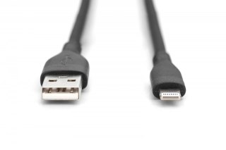 Kabel połączeniowy silikonowy USB-A - Lightning, USB 2.0 12W, certyfikat MFI, 0,5m Czarny Digitus