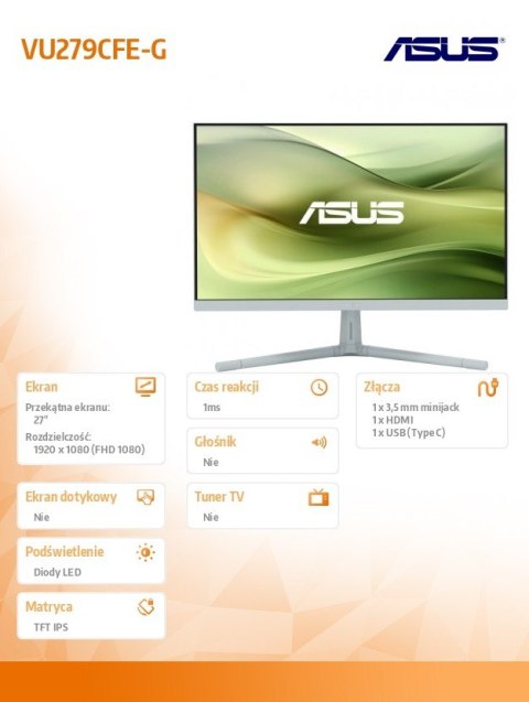 Monitor 27 cali VU279CFE-G VU IPS 100Hz HDMI USB-C 15W Asus Monitor 27 cali VU279CFE-G VU IPS 100Hz HDMI USB-C 15W Asus