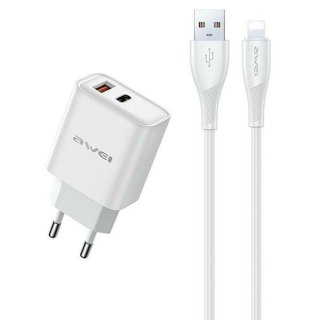 Ładowarka sieciowa GaN PD81L 22,5W USB+USB-C + Kabel USB/Lightning AWEI