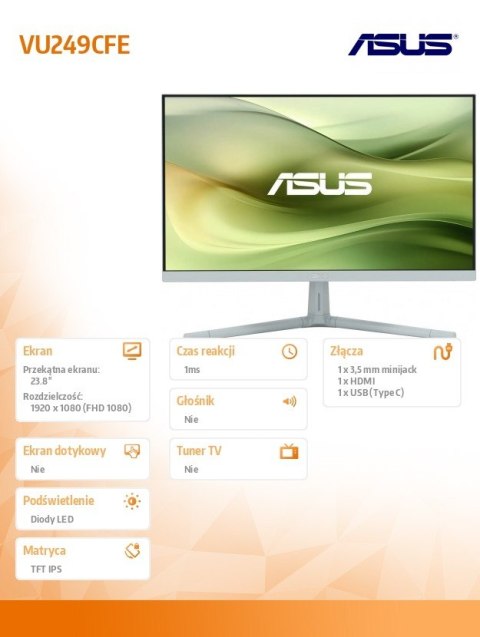 Monitor 24 cale VU249CFE-G IPS 100Hz USB-C Asus Monitor 24 cale VU249CFE-G IPS 100Hz USB-C Asus