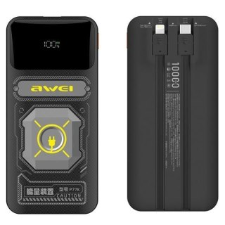 PowerBank 10000mAh 22,5W P77K wbudowane kable lightning USB-C wyjścia 1xUSB+2xUSB-C AWEI