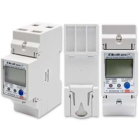 Jednofazowy elektroniczny licznik | miernik zużycia energii na szynę DIN | 230V | LCD | Wi-Fi Qoltec Jednofazowy elektroniczny licznik | miernik zużycia energii na szynę DIN | 230V | LCD | Wi-Fi Qoltec