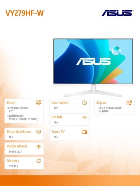 Monitor 27 cali VY279HF-W IPS HDMI DP 100Hz FHD Asus Monitor 27 cali VY279HF-W IPS HDMI DP 100Hz FHD Asus
