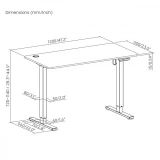 Biurko elektryczne Ergo Office ER-451 120x60 cm, regulacja 77-114cm wysokość Maclean