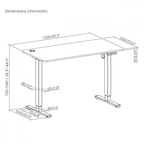 Biurko elektryczne Ergo Office ER-451 120x60 cm, regulacja 77-114cm wysokość Maclean