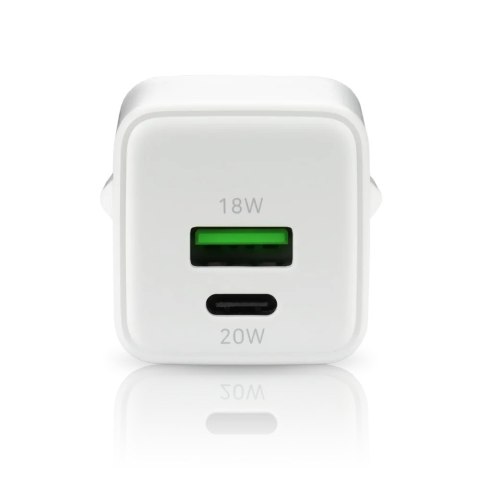 Ładowarka sieciowa GaN 1X USB, 1X USB-C 20W QC3.0 Biała EverActive Ładowarka sieciowa GaN 1X USB, 1X USB-C 20W QC3.0 Biała EverActive