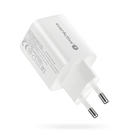 Ładowarka sieciowa GaN 1X USB, 1X USB-C 45W QC4+ PD Biała EverActive Ładowarka sieciowa GaN 1X USB, 1X USB-C 45W QC4+ PD Biała EverActive