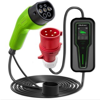 Mobilna ładowarka do samochodu elektrycznego EV z regulacją 2w1 Typ2 | 7kW | CEE 3 PIN | 230V | LCD | Przenośna | Wallbox | 5m Qoltec