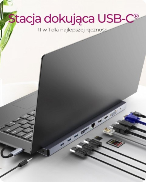 Stacja dokująca IB-DK2106a-CPD 11 w 1, 2x HDMI, 1x VGA, LAN, czytnik kart, 3x USB, 100W PD IcyBox Stacja dokująca IB-DK2106a-CPD 11 w 1, 2x HDMI, 1x VGA, LAN, czytnik kart, 3x USB, 100W PD IcyBox