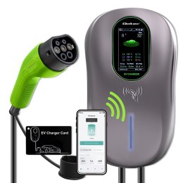 Stacja ładowania EV 2w1 Typ2 | 22kW | Wi-Fi | TUYA | LCD | RFID |3 fazy | Wallbox | 5m Qoltec