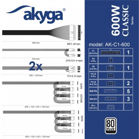 Zasilacz AK-C1-600 ATX 600W PRO SERIA A AKYGA Zasilacz AK-C1-600 ATX 600W PRO SERIA A AKYGA