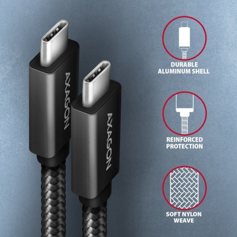 BUCM32-CM05AB Kabel USB-C - USB-C 3.2 Gen 2 0.5m, PD 100W, 5A, 4K HD, ALU, oplot, czarny AXAGON