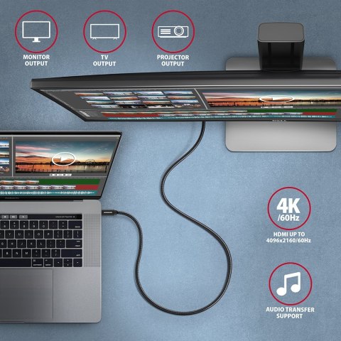 BUCM32-CM05AB Kabel USB-C - USB-C 3.2 Gen 2 0.5m, PD 100W, 5A, 4K HD, ALU, oplot, czarny AXAGON