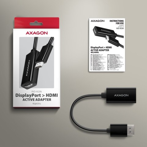 RVD-HI20N Adapter aktywny DisplayPort -> HDMI 1.4, 4K/60Hz, kabel 15cm